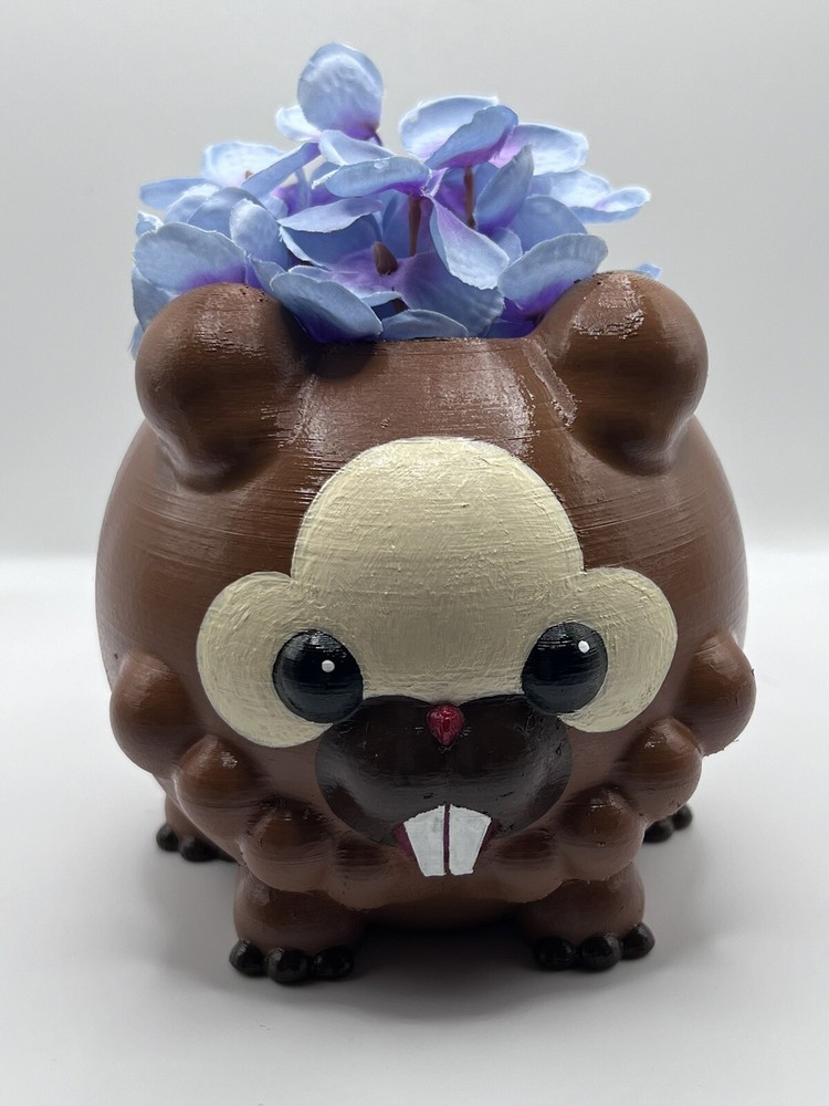 Bidoof Pokemon Flower Succulent Pot Planter 3D Printed Hand Painted WYSIWYG