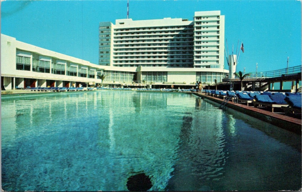 Miami Beach Florida Deauville Hotel Stars Swimming Pool Vintage Postcard   23649