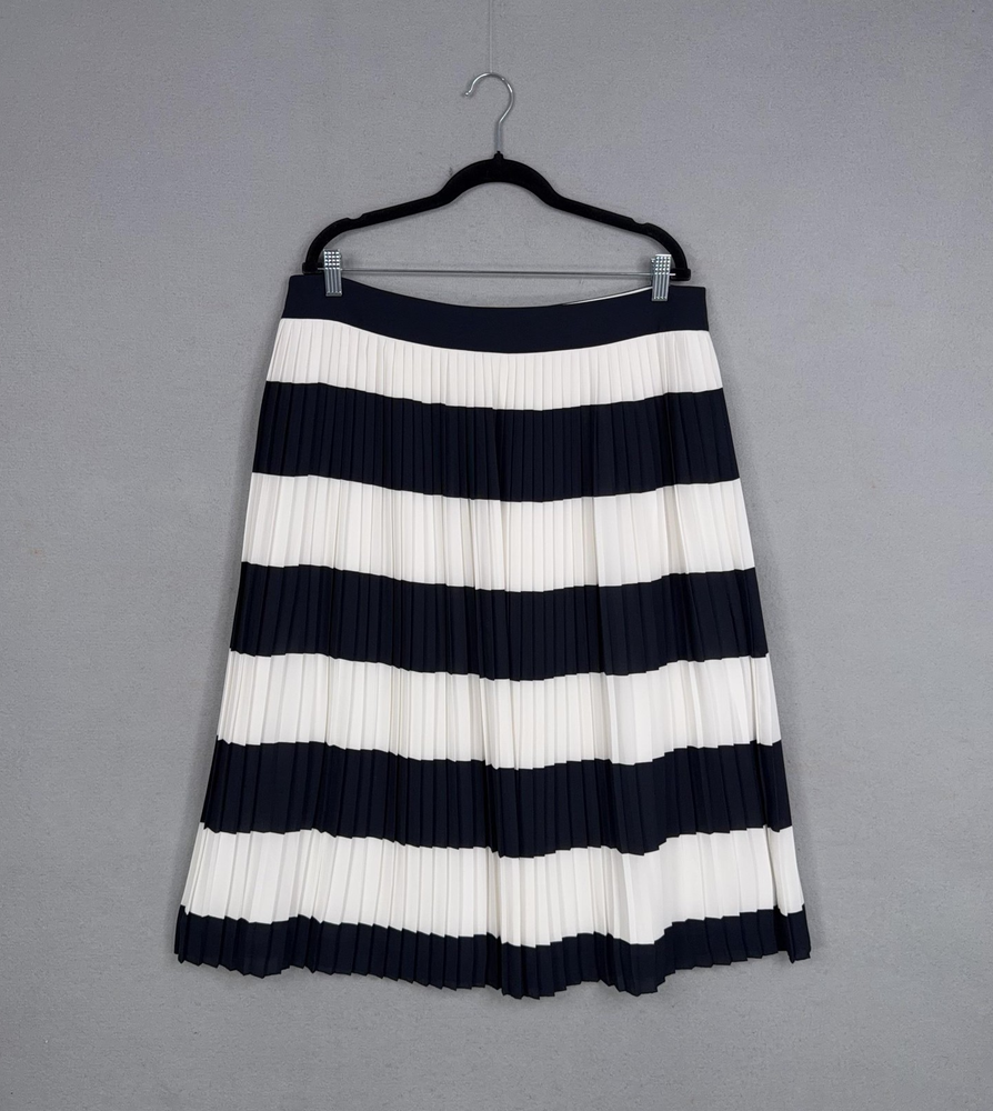 J Crew Skirt Womens 16 Blue White Stripe Pleated Chiffon Midi Lined Nautical