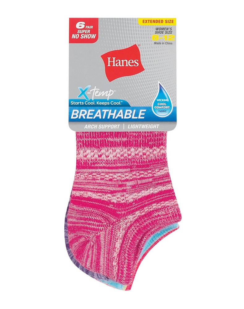 Hanes Women's No-Show Socks 6-Pack Size 8-12 Breathable & Lightweight