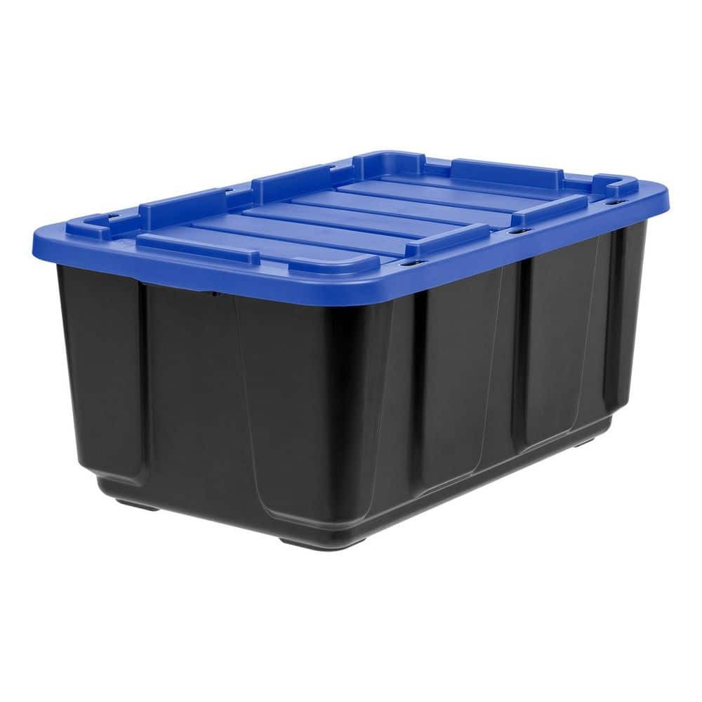 27-Gallon Stackable Black & Blue Storage Totes with Lids, 4-Pack