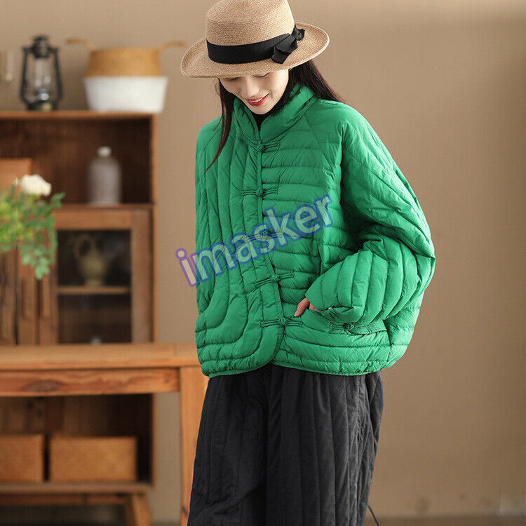 Winter Retro Jacket Women's Light White Duck Down Warm Stand Collar Short Coats