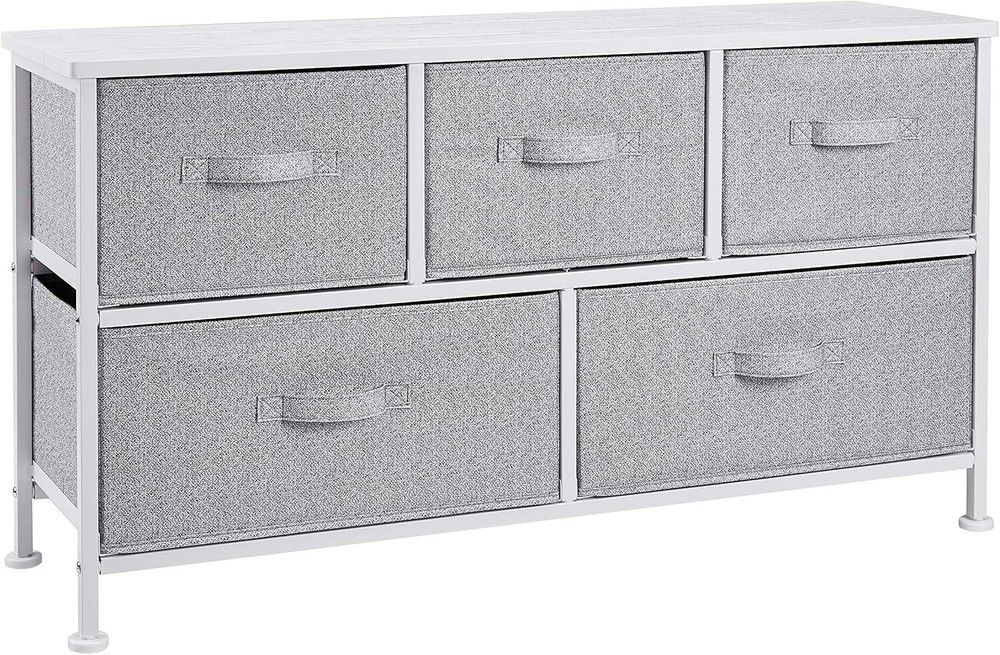 Lightweight 5-Drawer Storage Organizer Unit with Adjustable Feet - White Finish