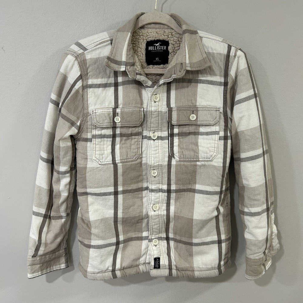 Hollister Men’s Sherpa Lined Plaid Button Down Flannel Plaid Shirt Jacket XS
