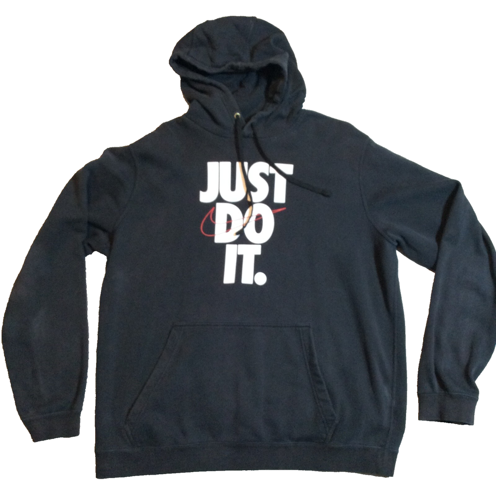 Nike 'Just Do It' Hoodie Men's XL Black Pullover Streetwear Kangaroo Pocket Y2K