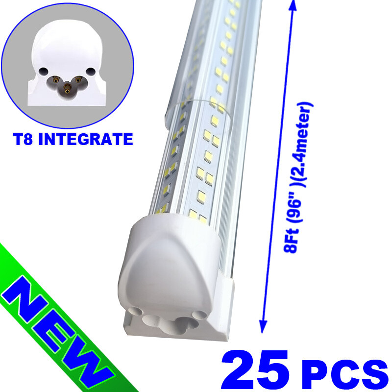 25 PCS T8 8Ft 144W LED Shop light Fixture 6500K 8 Foot LED Tube Light Bulbs US