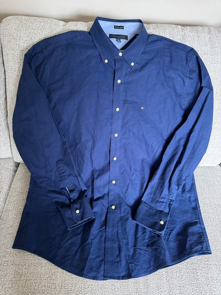 Mens Tommy Hilfiger Heritage Oxford Long Sleeve Navy Button Up Slim Fit XL Shirt