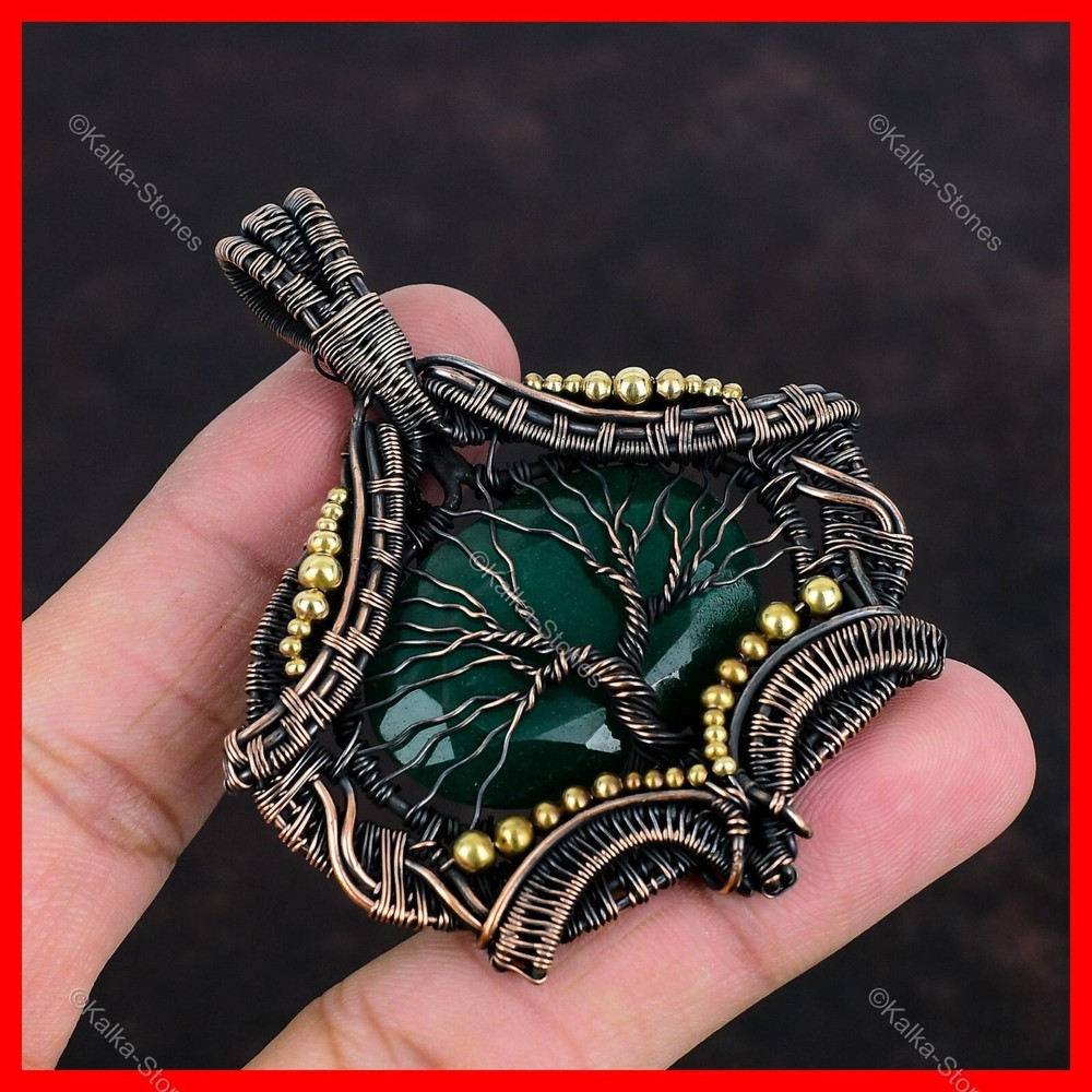 Mother's Day Copper Zambian Emerald Tree of Life Pendant-image