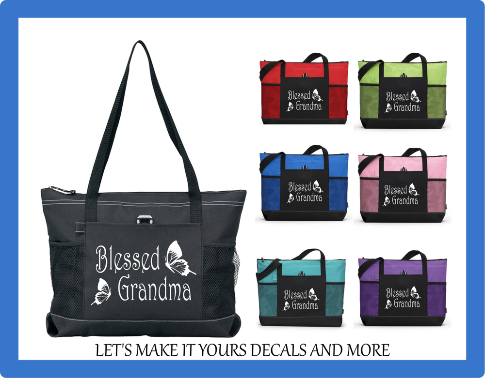 BLESSED GRANDMA BUTTERFLY CUSTOM PURSE TRAVEL GYM SCHOOL SPORTS DIAPER BAG TOTE