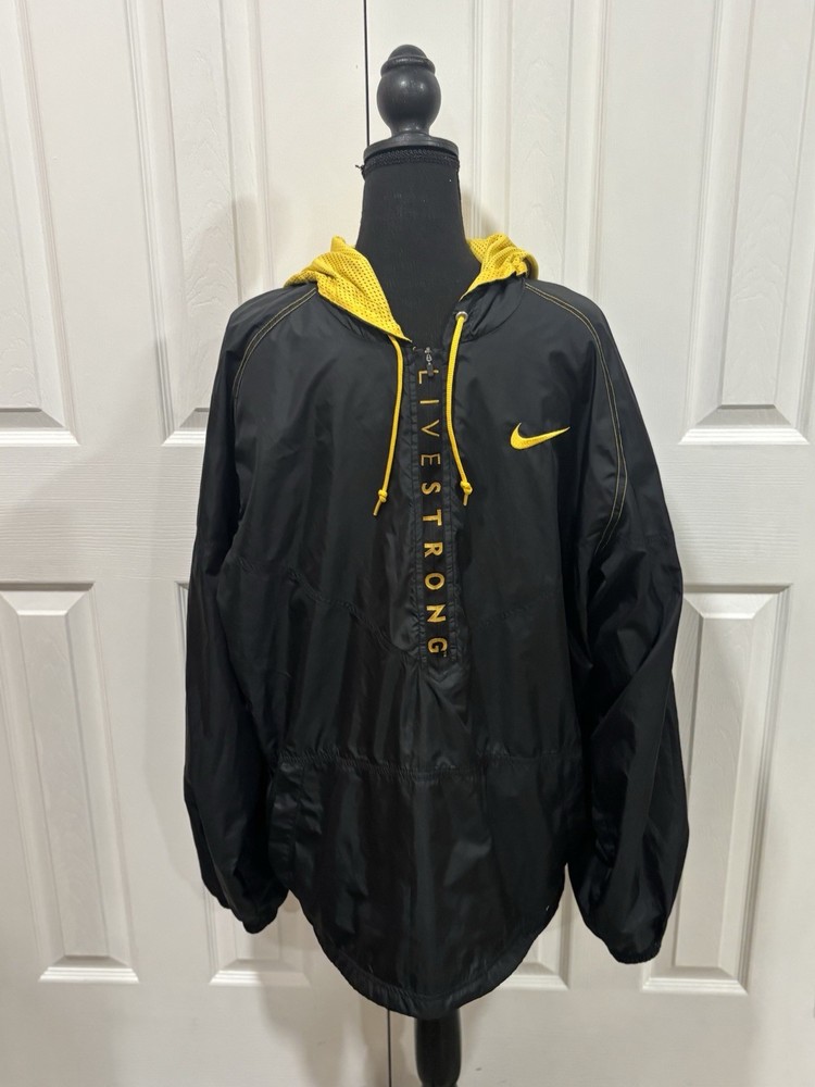 Vintage Nike Jacket Mens Large Livestrong Windbreaker Hooded 1/2 Zip Anorak