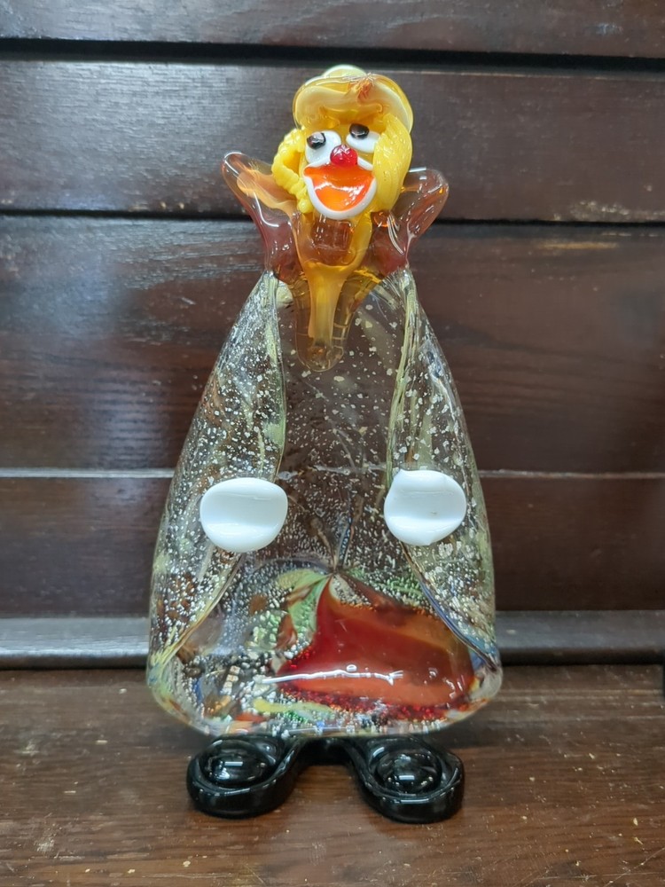 Vintage Murano Italian Art Glass Clown 9 Inch Tall Colorful Heavyweight Figurine