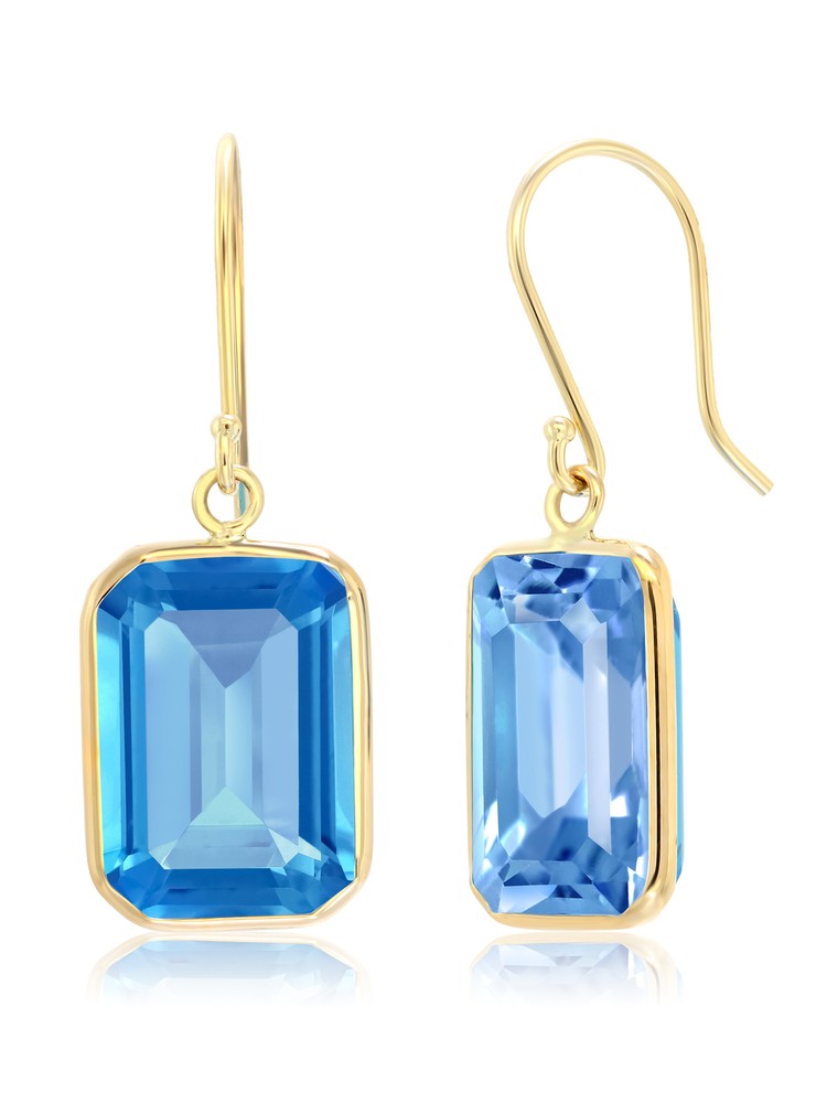 14K Yellow Gold London Blue Topaz Dangle French Wire Earrings For Women (17.00