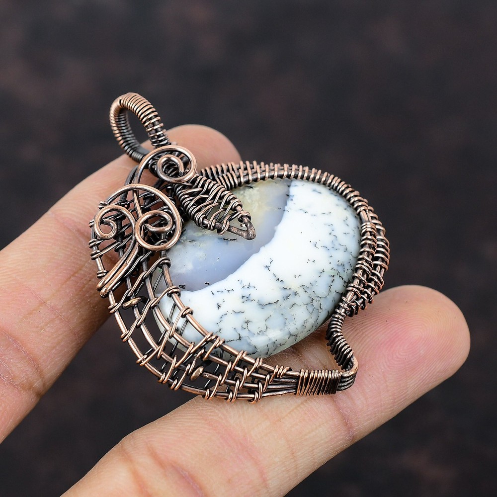 Christmas Sale Copper Natural Dendrite Opal No Stone Wire Wrapped Wife Pendant-image