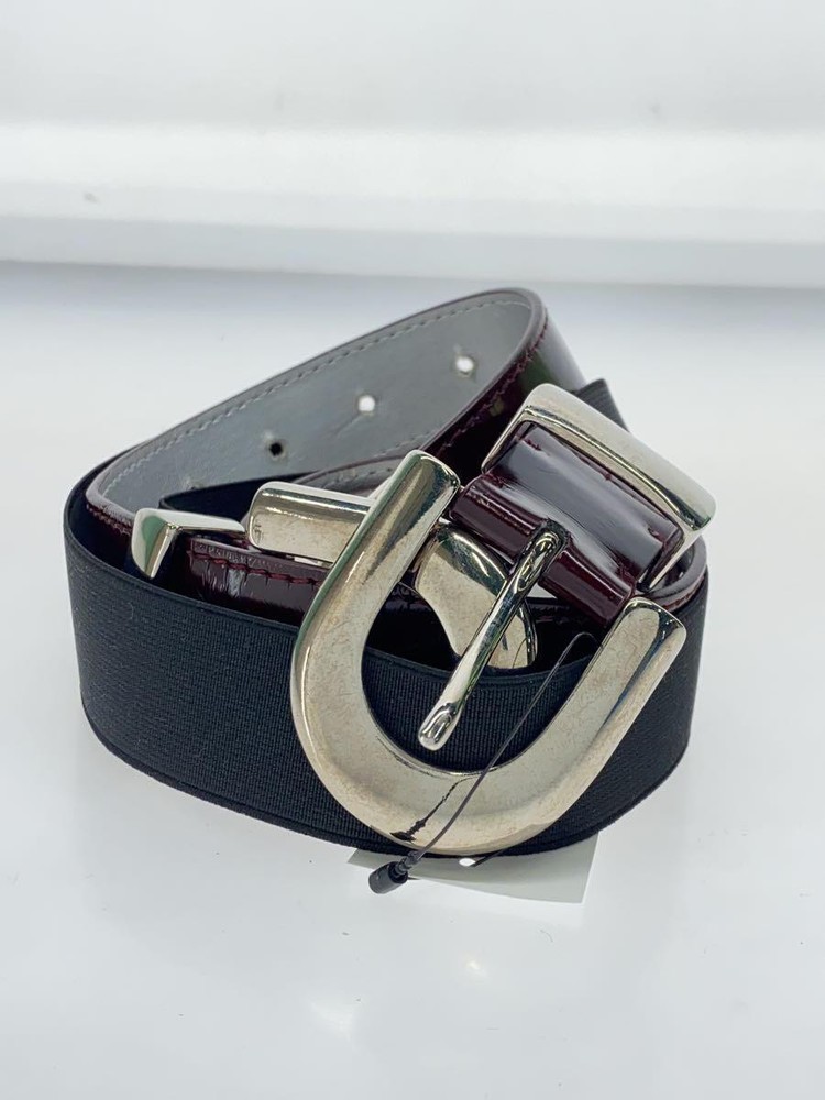 Mm6 Black Leather Belt with Branding for Women's Style