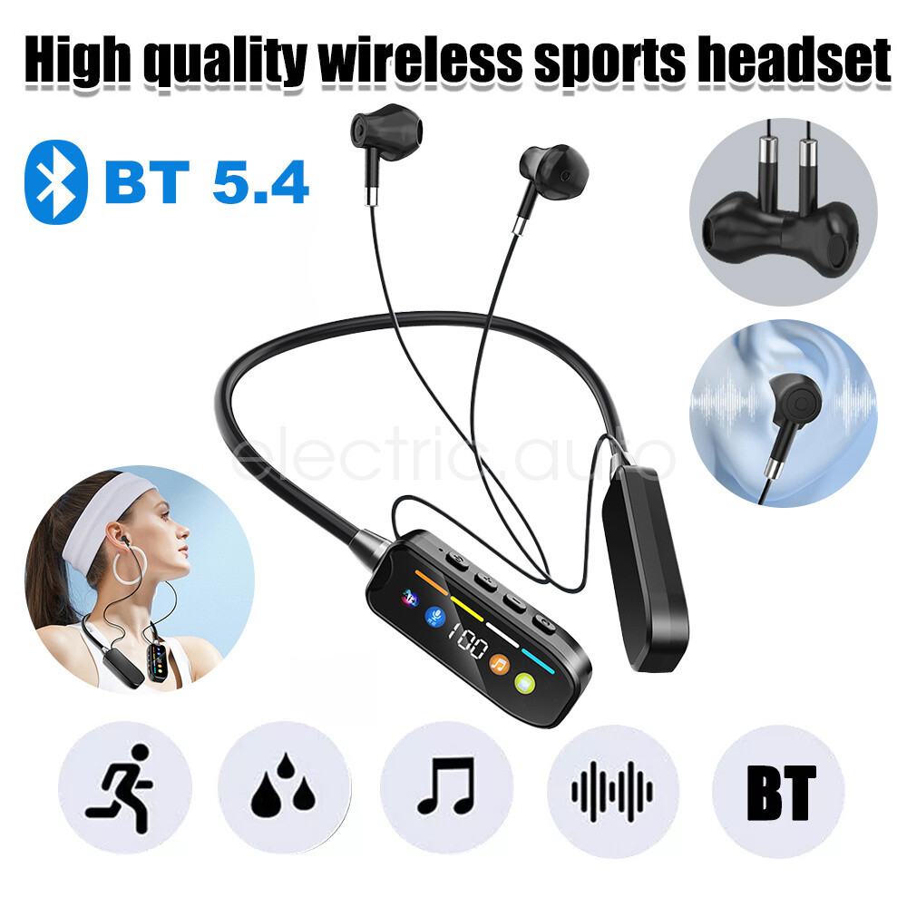 Wireless Neckband Sport Headphone Long Battery Life w/ Display Bluetooth Headset