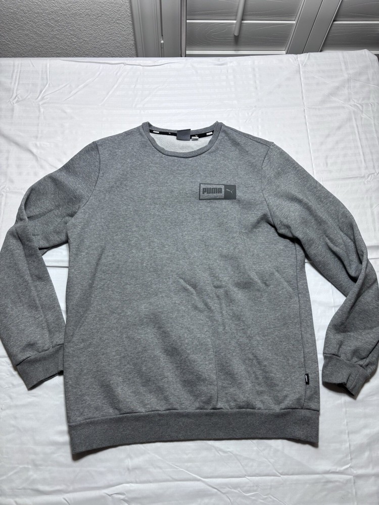 Puma Mens Split Graphic Side By Side Crew Neck Pullover Sweatshirt Gray Medium