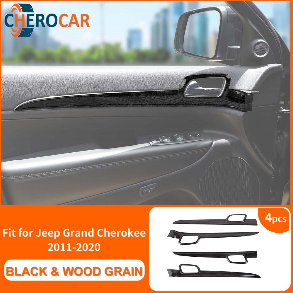 4PCS Inner Black Wood Inner Door Handle Covers for Jeep Grand Cherokee 2011-2021
