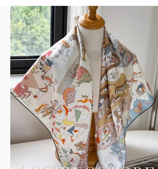 2025 New Boutique 18 Momme Twill Silk Wrap Scarf Equestrian Printing Shawl 35'