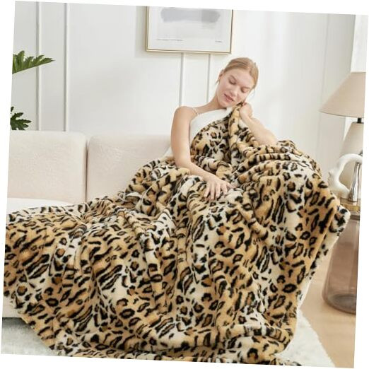 Luxury Faux Fur Throw Blanket Leopard Print, Throw(50