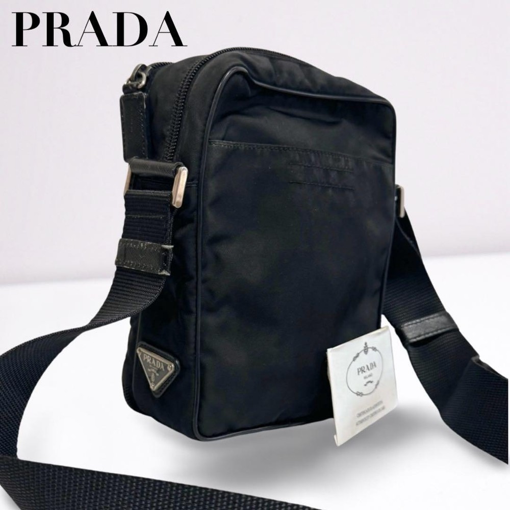 Prada Unisex Black Nylon Shoulder Bag with Triangle Logo