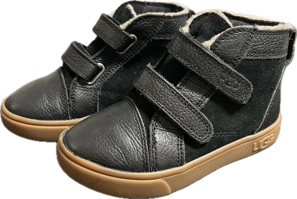 UGG Rennon II Toddler Boys Black Leather High Top Sneakers Size 9 EU 26