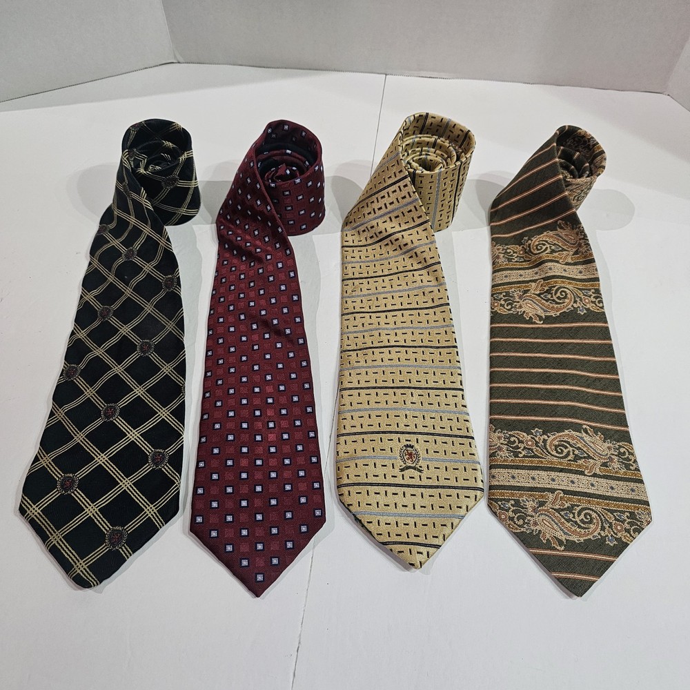 Tommy Hilfiger Mens Ties Lot Of 4 Geometric Striped Paisley Silk Linen READ