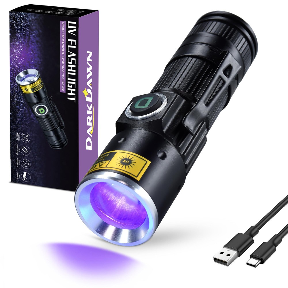 DARKDAWN UV 395Nm Light Flashlights USB Rechargeable Ultraviolet LED Blacklight