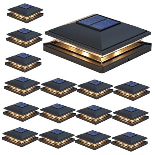 16-Pack Black Solar Post Cap Lights with 2 Brightness Modes for Fences