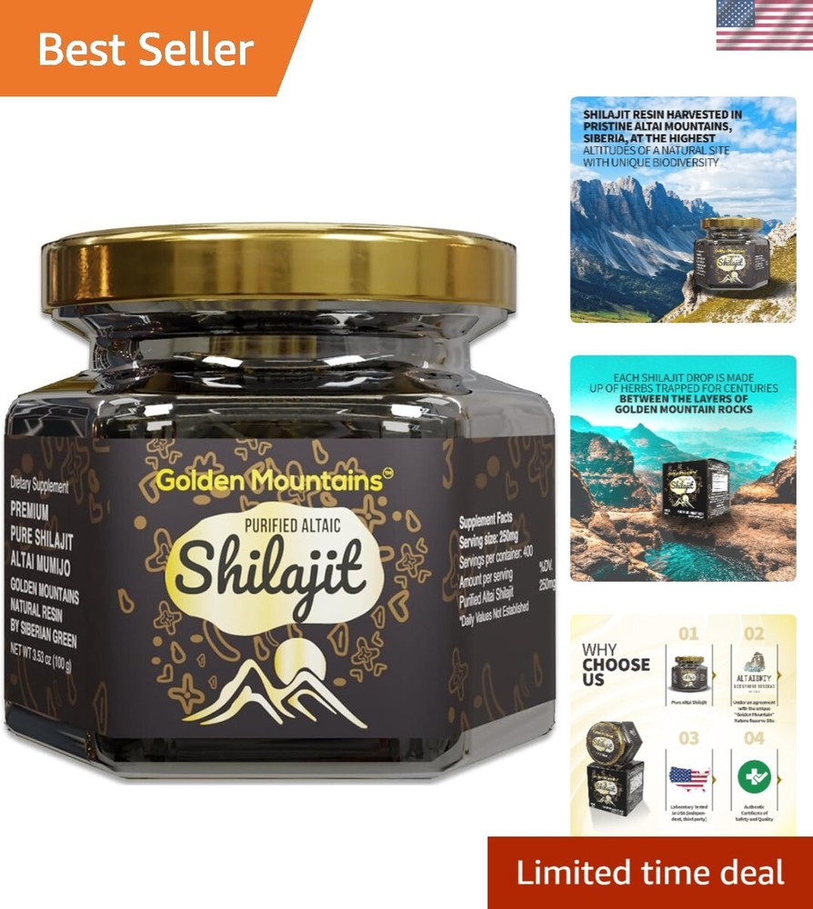 Pure Siberian Altai Golden Mountains Shilajit Resin 100g 3.53oz Natural Mineral Supplement