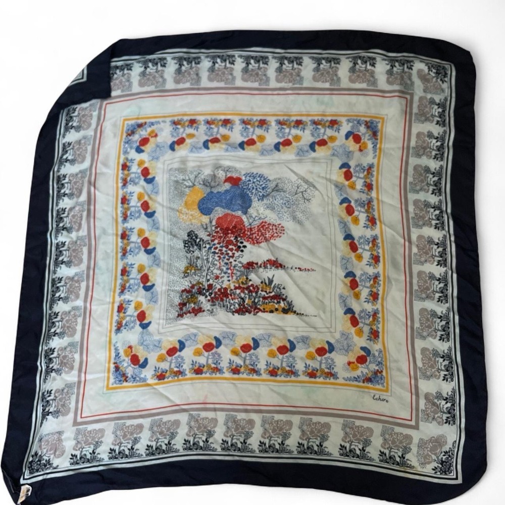 Vintage ECHO 100% Silk 30 Inch Floral Square Scarf