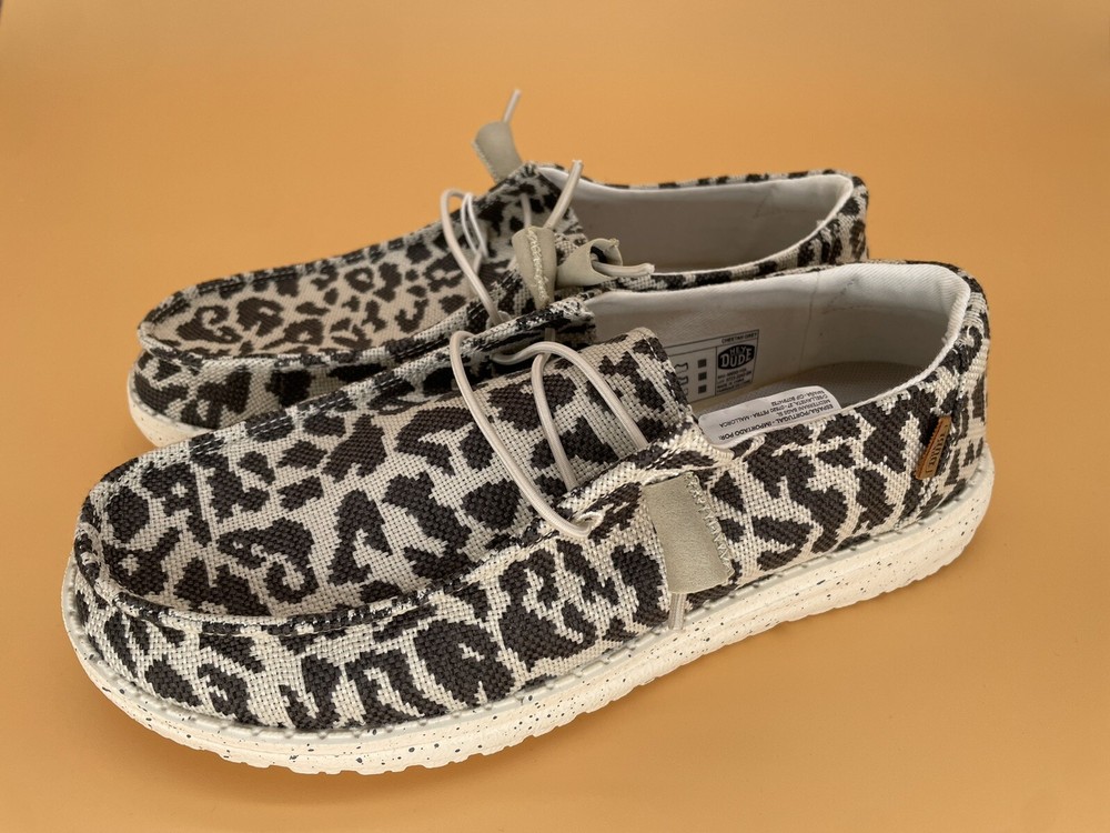 Size 7 Hey Dude Wendy Cheetah Grey Women Silp On Casual Shoes 40052-1GL New