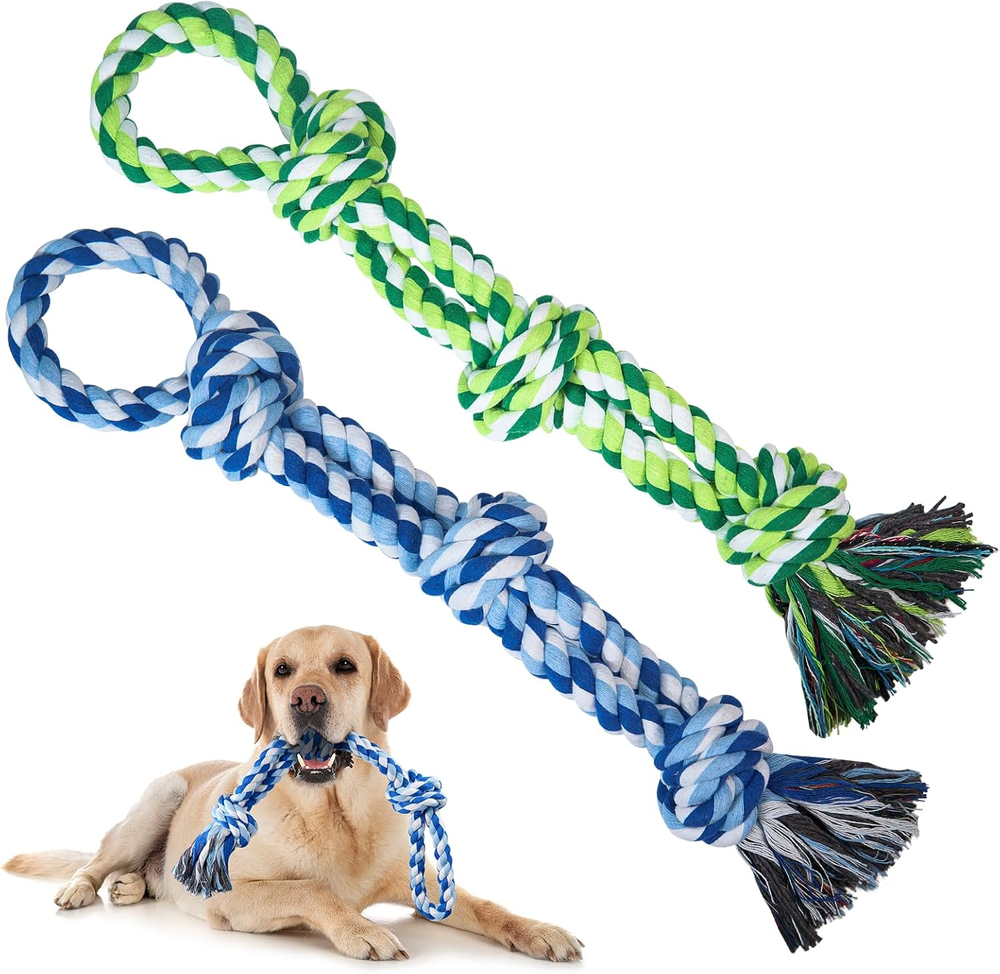2 Pack Dog Rope Toys for Medium Large Breed, Nearly Indestructible Dog Chew Toys