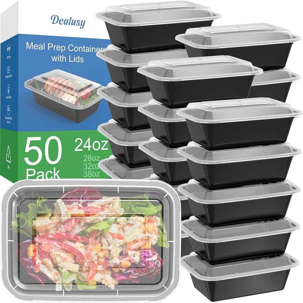 Meal Prep Containers 24oz 50 Pack (100 Pc) Reusable Leakproof with Lids