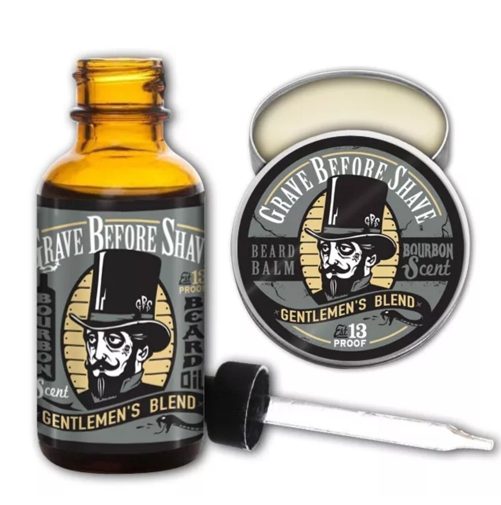 GRAVE BEFORE SHAVE Gentlemen's Blend Beard Pack (Oil ,and Balm Bourbon scent)
