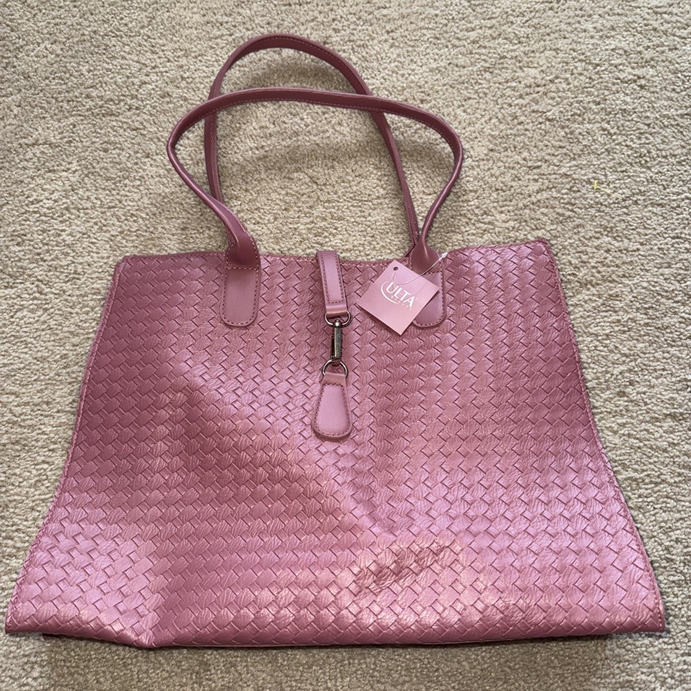 ULTA Beauty - Large Woven Dusty Mauve Tote Bag with Fold Over Hook Closure