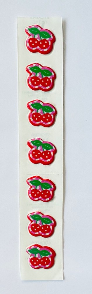 VINTAGE 1983 Puffy RED Cherries Scented Stickers, Scratch N Sniff Smell Vinyl