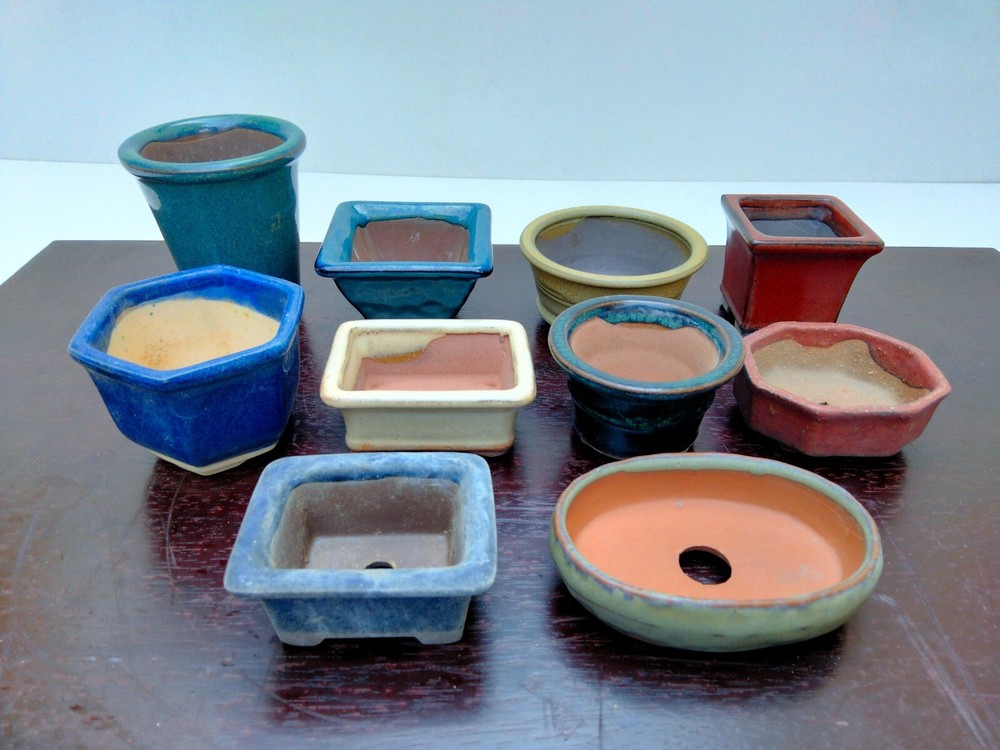 10-Piece Small Glazed Bonsai Tree Pots Set