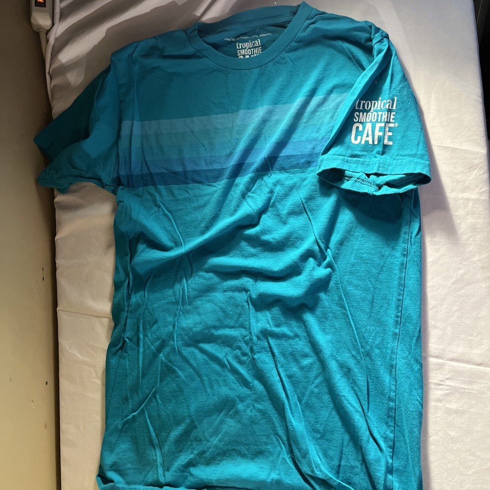 Tropical Smoothie Cafe Shirt Men's M Blue Graphic Print Employee Uniform