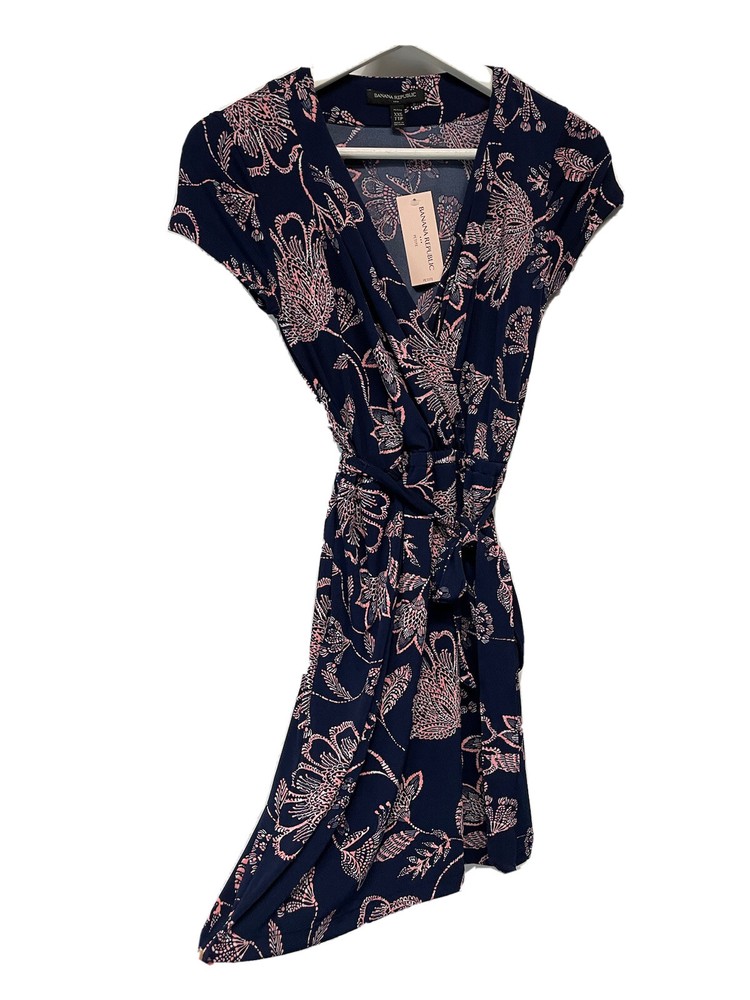 Banana Republic Petite Sheath Dress Pink Navy Floral Stretch NEW PXXS,PS