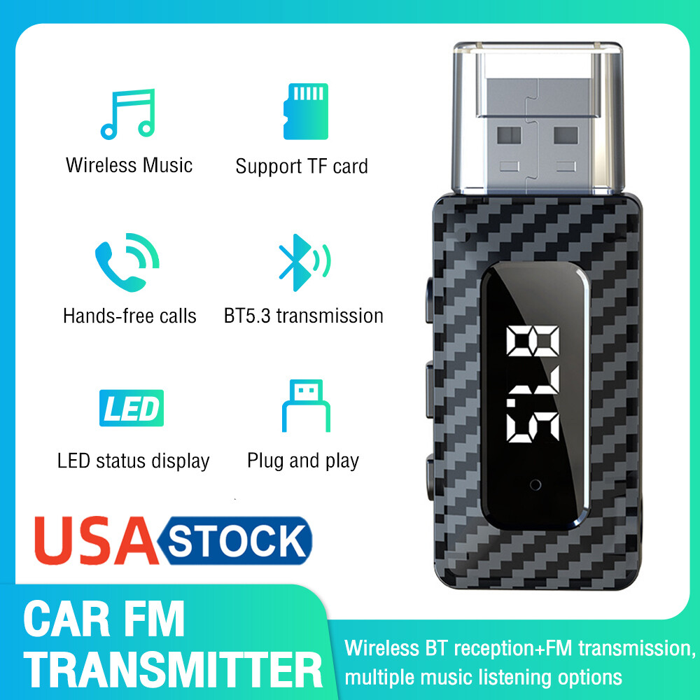 Auto Wireless Bluetooth 5.3 Handsfree AUX FM Transmitter Receiver Music Player