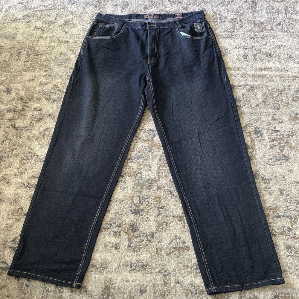 Raider Jeans Vintage Y2k Mens 44 Gray Denim Skate Loose Baggy Dark Embroidered