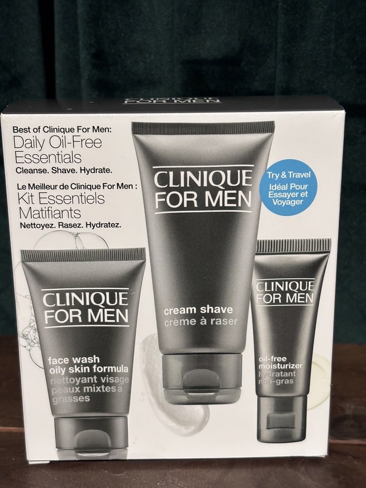 Clinique for Men Face Wash Shave Cream Oil-Free Moisturizer 3pc Gift Set Kit