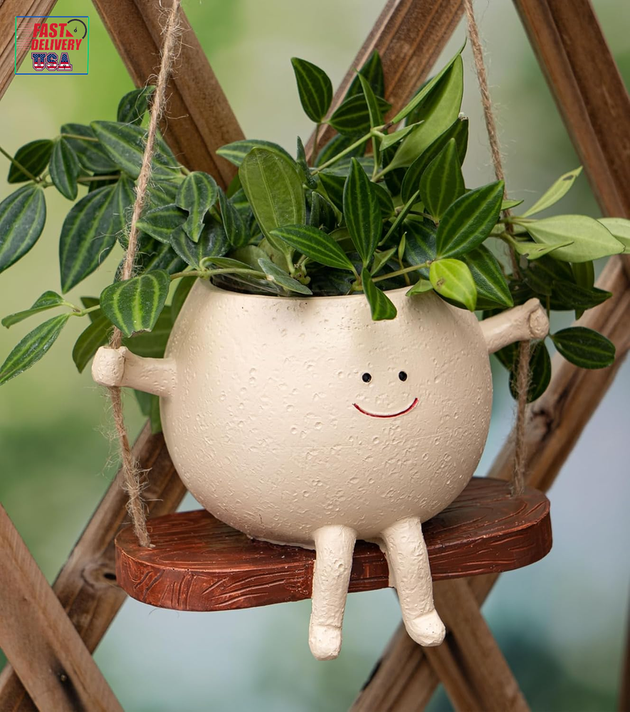 Hanging Planter,Cute Swinging Planter with Smiley Face, for Indoor/Outdoor Plant