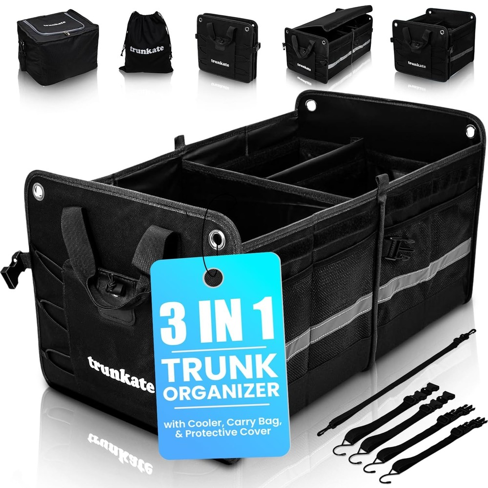 SUV Trunk Organizer with Cooler, Storage Bins & Protective Cover – 3-in-1 Car Organizer for Trucks & SUVs