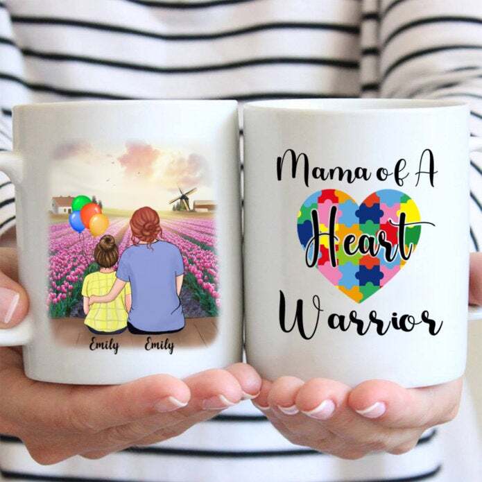 Mama Of A Heart Warrior Personalized Coffee Mug Gift For Autism Kids Mug Cup