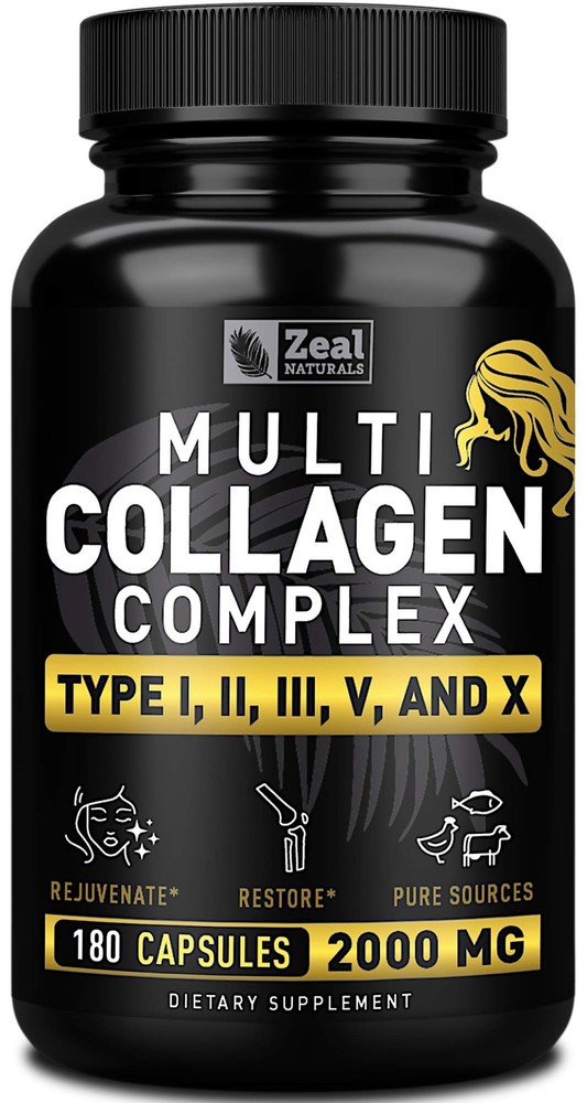 Grass-Fed Multi Collagen Peptides Pills Types I II III V X 180 Count