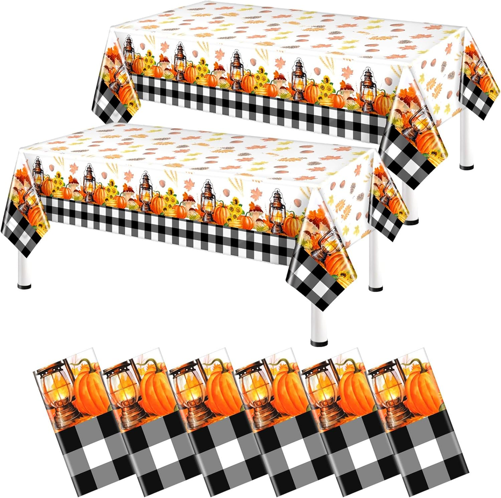 4-Piece Fall Tablecloth Set 54x108 Inch Autumn Harvest Pumpkin Maple Leaf Design