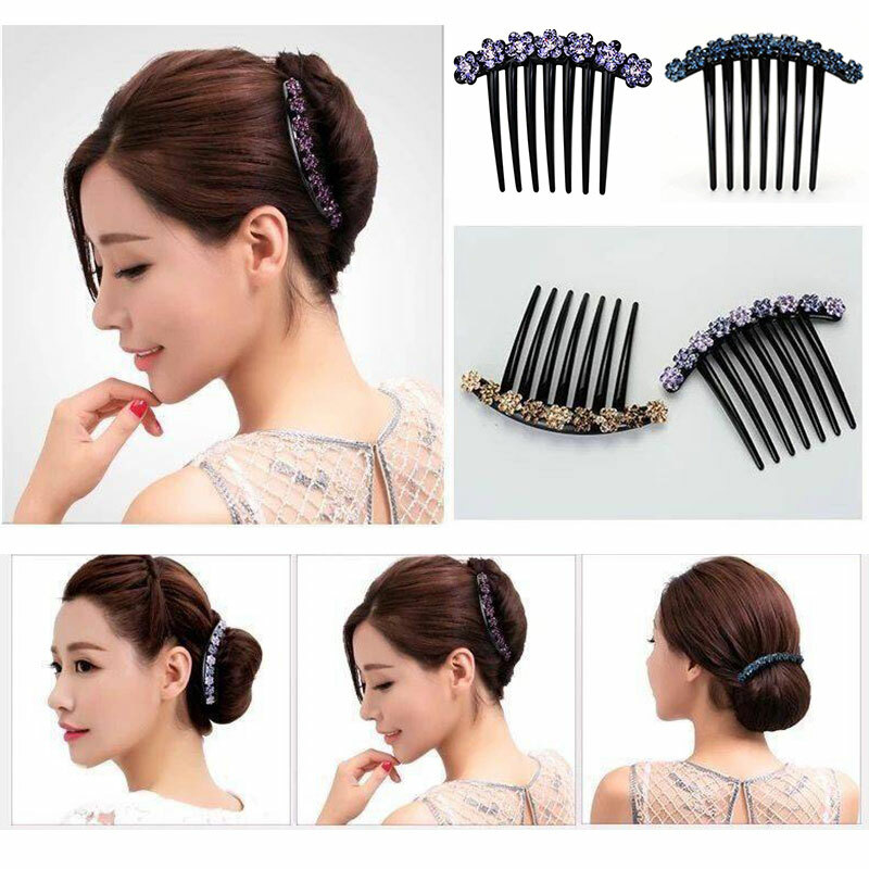 Women’s Crystal Rhinestone Flower Hairpins Chic Hair Comb Clips for Elegant Headwear