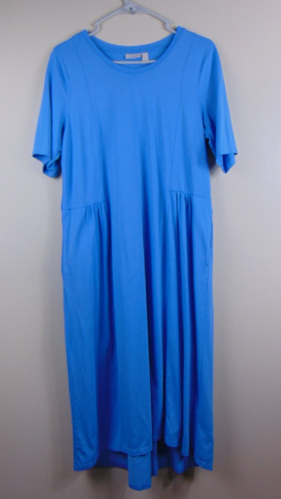 LOGO by Lori Goldstein Seamed Knit Midi Dress Women's Size Medium Blue Pockets M