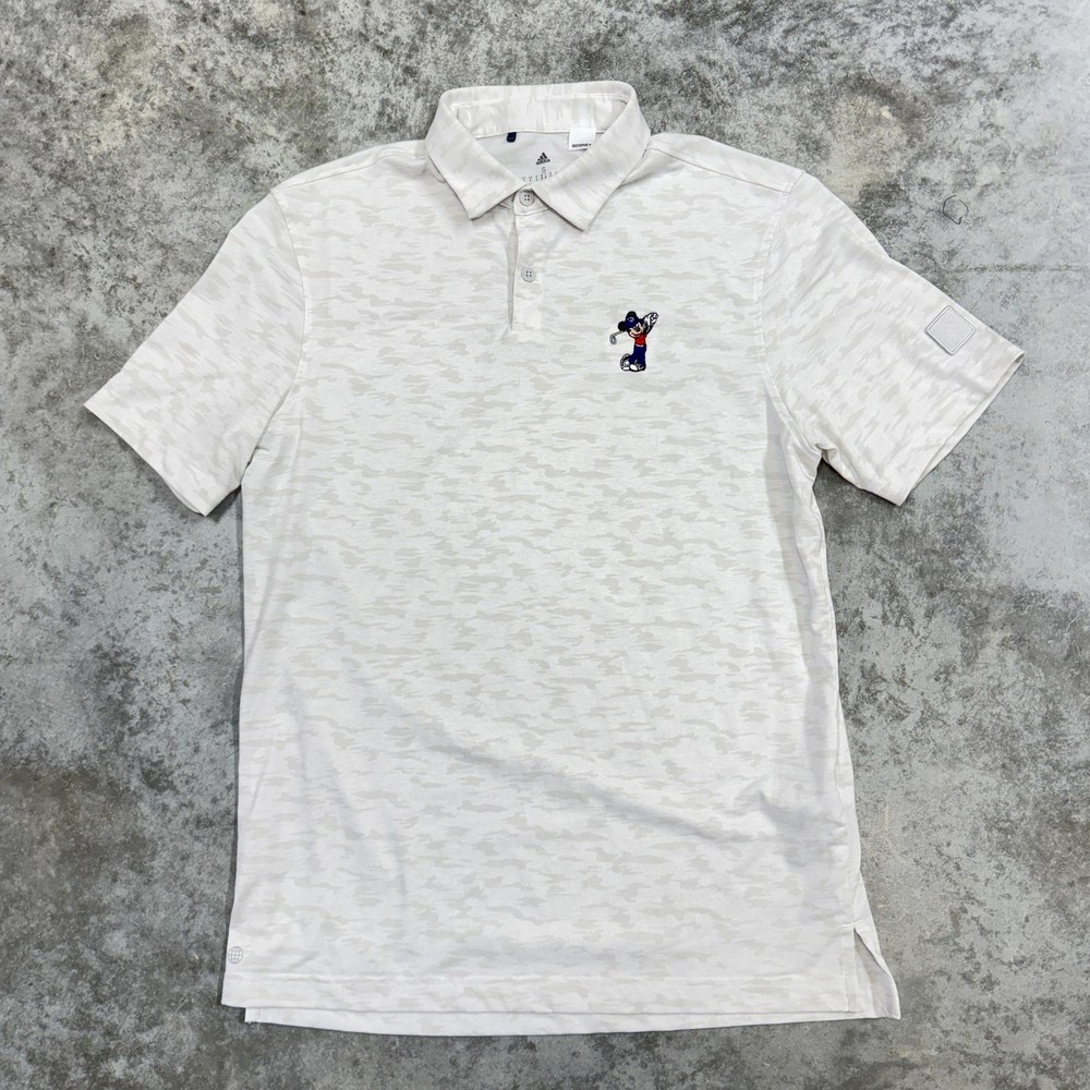 Adidas Polo Shirt Mens Small White Camo Mickey Golf Disney Performance Print